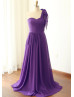 One Shoulder Purple Pleated Chiffon Bridesmaid Dress